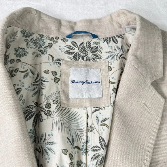 Tommy Bahama Blazer Mens 2XLT Beige Linen Blend Sport Coat Floral Lined Beachy